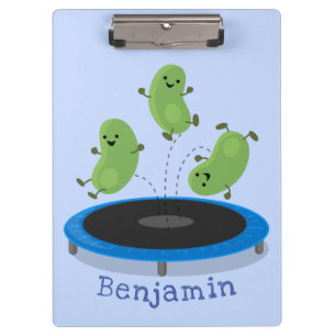 Fantastische groene bonen op trampoline-cartoon klembord
