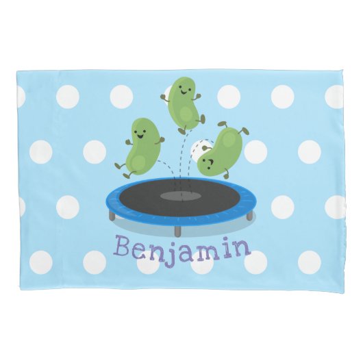 Fantastische groene bonen op trampoline-cartoon kussensloop (Voorkant)