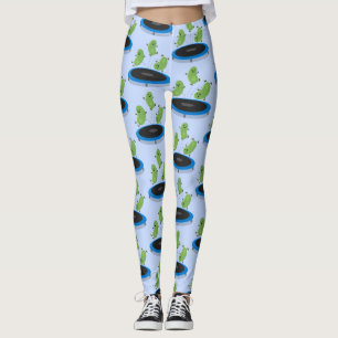 Fantastische groene bonen op trampoline-cartoon leggings