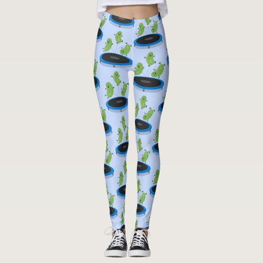 Fantastische groene bonen op trampoline-cartoon leggings (Voorkant)