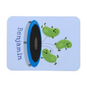 Fantastische groene bonen op trampoline-cartoon magneet (Horizontaal)
