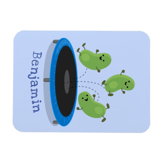 Fantastische groene bonen op trampoline-cartoon magneet (Horizontaal)