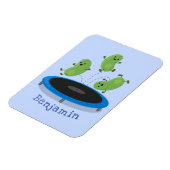 Fantastische groene bonen op trampoline-cartoon magneet (Linkerzijde)