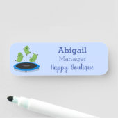 Fantastische groene bonen op trampoline-cartoon naamplaatje (In situ)