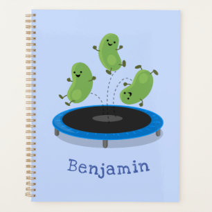 Fantastische groene bonen op trampoline-cartoon planner