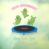 Fantastische groene bonen op trampoline-cartoon raamsticker (Vel 3)