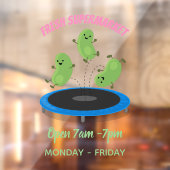 Fantastische groene bonen op trampoline-cartoon raamsticker (Vel 2)