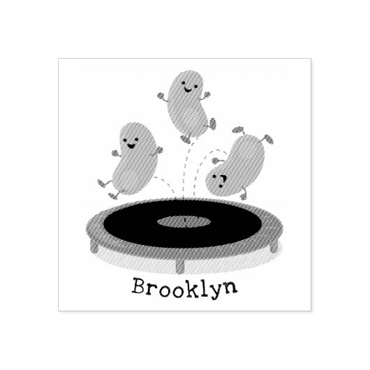 Fantastische groene bonen op trampoline-cartoon rubberstempel (Afrduk)