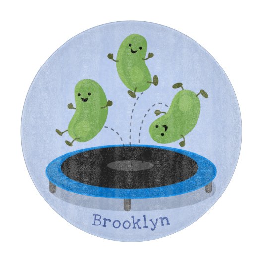 Fantastische groene bonen op trampoline-cartoon snijplank (Voorkant)