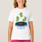 Fantastische groene bonen op trampoline-cartoon t-shirt (Voorkant)