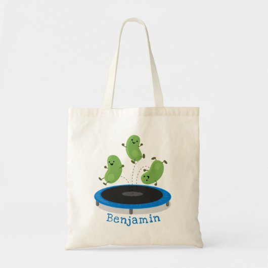 Fantastische groene bonen op trampoline-cartoon tote bag (Voorkant)