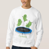 Fantastische groene bonen op trampoline-cartoon trui (Voorkant)