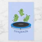 Fantastische groene bonen op trampoline-cartoon voedselcontainer etiket (Enkel label)