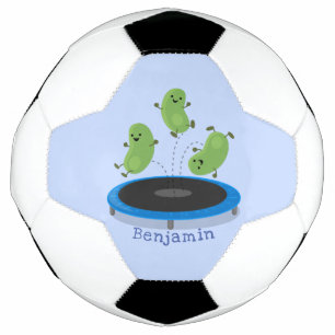 Fantastische groene bonen op trampoline-cartoon voetbal