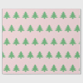 Fantastische groene kerstbomen op roze kerst cadeaupapier (Vlak)