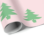 Fantastische groene kerstbomen op roze kerst cadeaupapier (Rol Hoek)