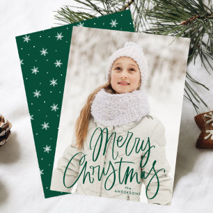 Fantastische groene script Prettig kerstfeest foto Feestdagenkaart