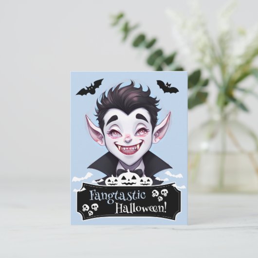 Fantastische Halloween lachende vampier met vleerm Briefkaart (Staand voorkant)