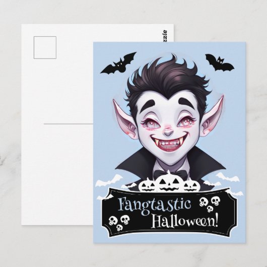 Fantastische Halloween lachende vampier met vleerm Briefkaart (Voorkant / Achterkant)