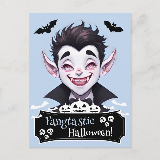 Fantastische Halloween lachende vampier met vleerm Briefkaart (Voorkant)