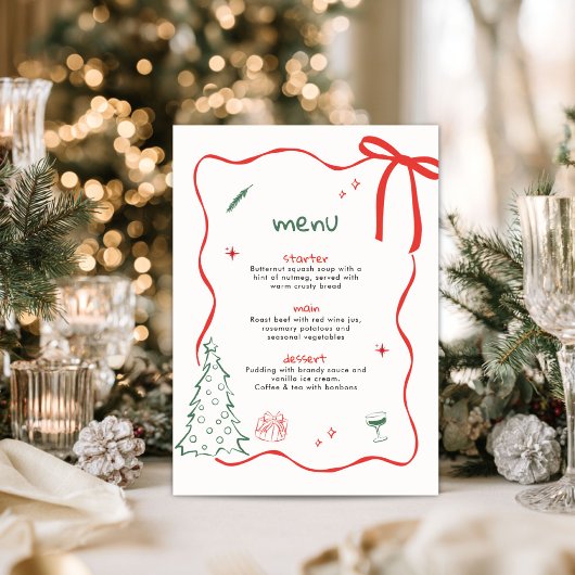 Fantastische handgetekende kerstdinermenu kaart