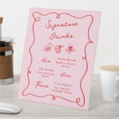 Fantastische handgetekende roze en rode signatured reclamebord met voetstuk (Insitu)