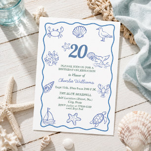 Fantastische handgetekende zeedieren 20e verjaarda kaart