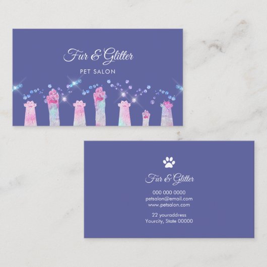 Fantastische harige poten en faux glitter visitekaartje (Voorkant / Achterkant)