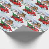 Fantastische hond in kerstcadeauwagen sneeuw cadeaupapier (Hoek)