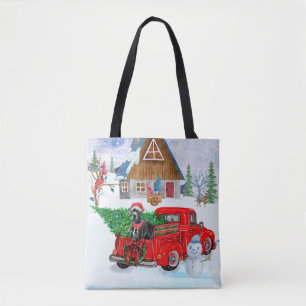 Fantastische hond in kerstcadeauwagen sneeuw tote bag