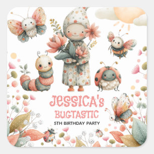 Fantastische Insecten BUGTASTISCHE Kinderverjaarda Vierkante Sticker