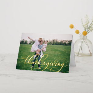 Fantastische kalligrafie Happy Thanksgiving Photo Folie Feestdagenkaart