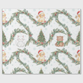 Fantastische kerstdieren in het bos cadeaupapier (Vlak)