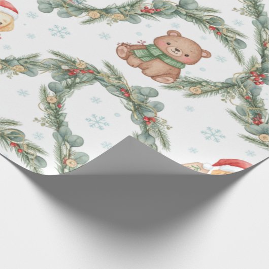 Fantastische kerstdieren in het bos cadeaupapier (Hoek)