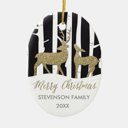 Fantastische kerstgouden deers fotoversiering keramisch ornament (Voorkant)