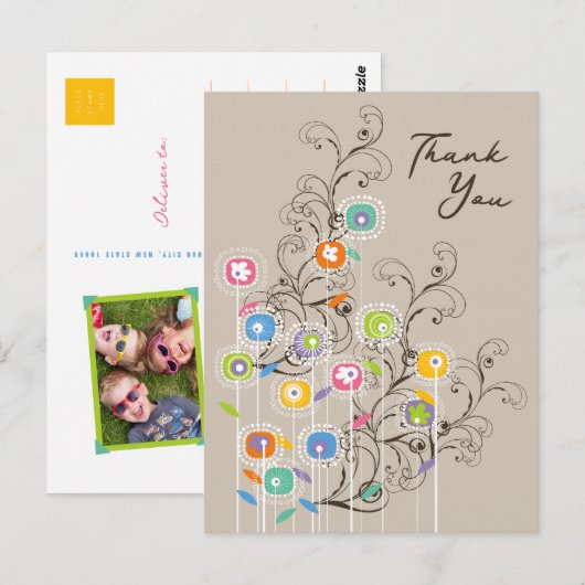 Fantastische kleurrijke bloem tuin bedankt briefkaart (Voorkant / Achterkant)