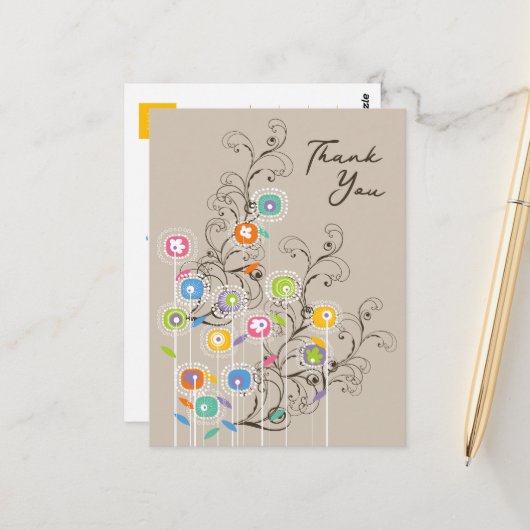 Fantastische kleurrijke bloem tuin bedankt briefkaart (Voorkant / Achterkant in situ)