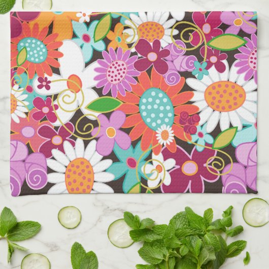 Fantastische kleurrijke lentbloemen theedoek (Gevouwen)