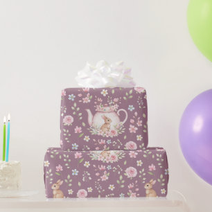 Fantastische Konijnentheepot Lente Bloemmotief Cadeaupapier