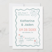 Fantastische krabbel blauwe Flat Save The Date Kaa (Voorkant)