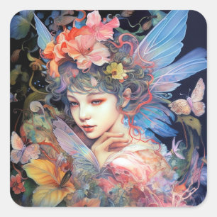 Fantastische kunst in bloemen vierkante sticker