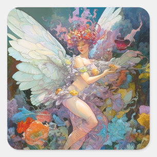 Fantastische kunst in bloemen vierkante sticker