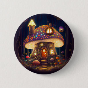 Fantastische kunst in paddenstoel ronde button 5,7 cm