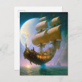 Fantastische kunst van het vliegende schip briefkaart (Voorkant / Achterkant)