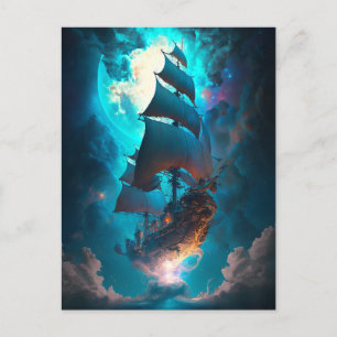 Fantastische kunst van het vliegende schip briefkaart