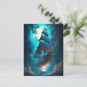 Fantastische kunst van het vliegende schip briefkaart (Staand voorkant)