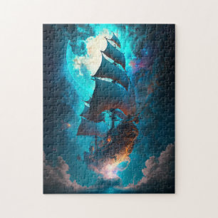 Fantastische kunst van het vliegende schip legpuzzel