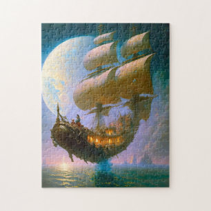 Fantastische kunst van het vliegende schip legpuzzel