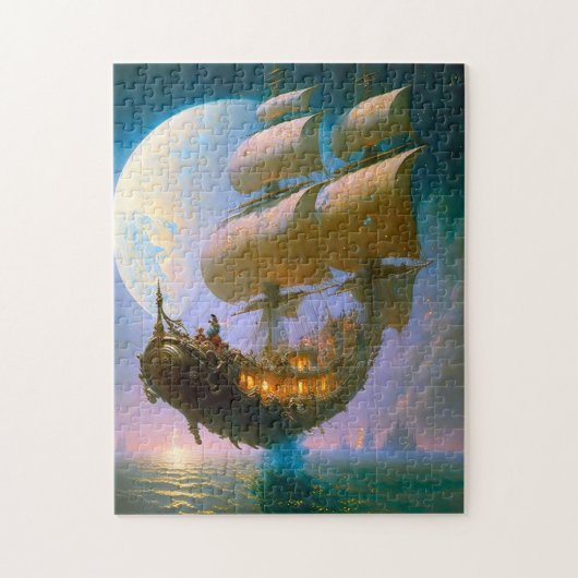Fantastische kunst van het vliegende schip legpuzzel (Verticaal)