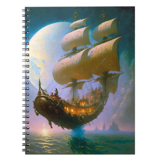 Fantastische kunst van het vliegende schip notitieboek (Voorkant)